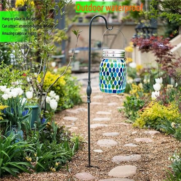 Mosaic Solar Lanterns Outdoor Hanging Lights,Solar Table Lamps & Cool Blue Color - Picture 3 of 6